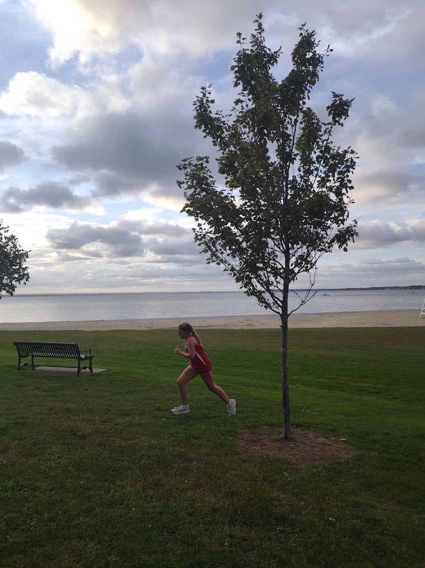 Eva running outdoors